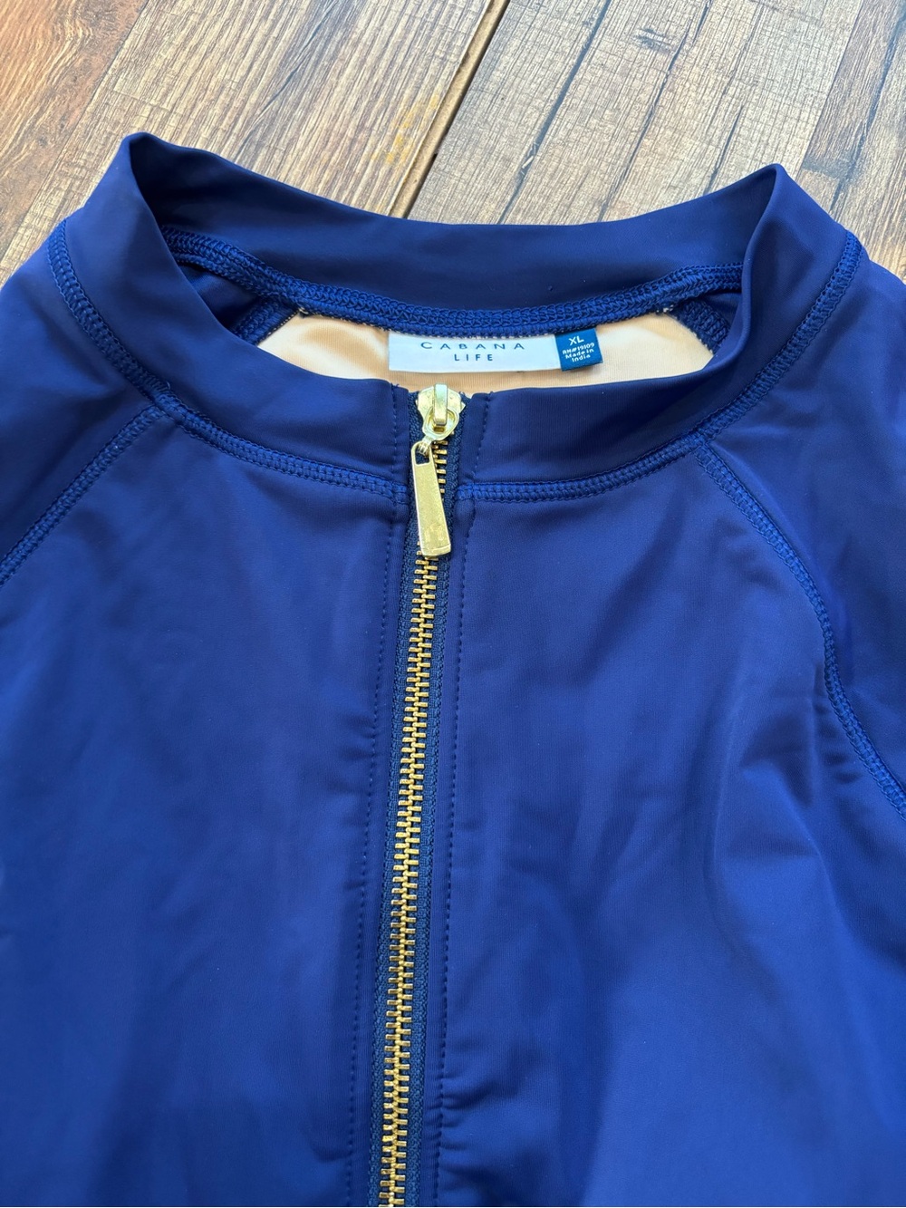 Cabana Life Long Sleeve One-Piece Swimsuit XL Navy Zip Front Rash Guard Swimwear - Picture 3 of 6